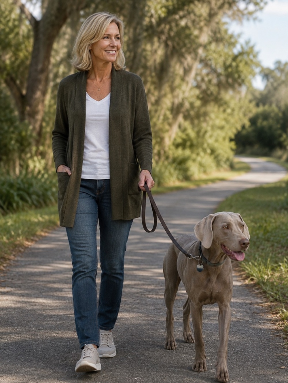 Leo & Nicole Olive Open-Front Pocket Cardigan Sweater